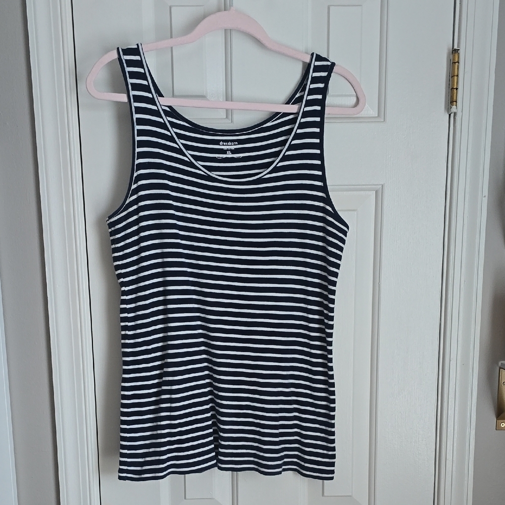 Dress Barn Navy and White Striped Tank Top